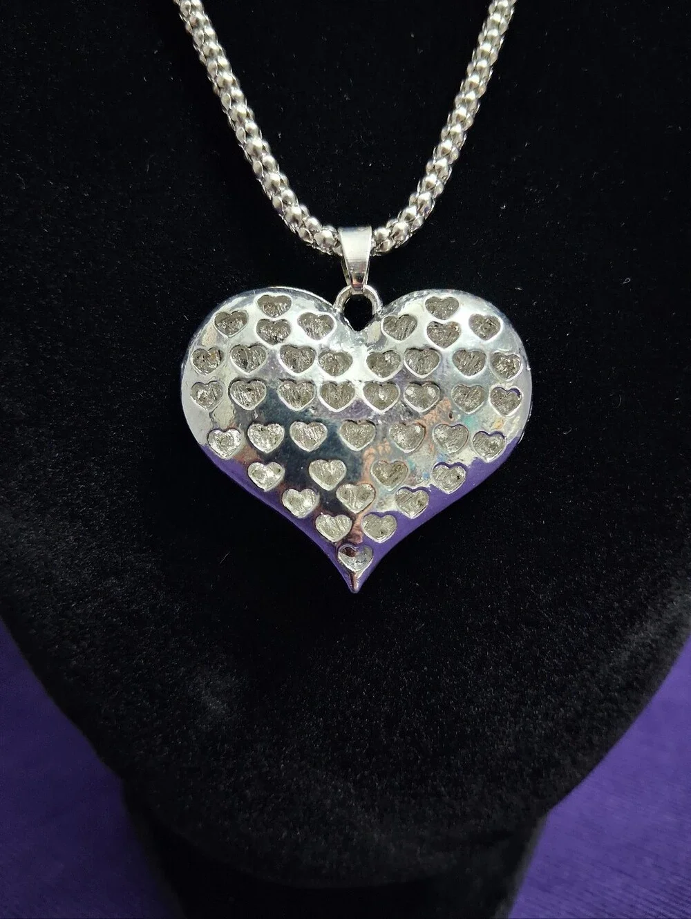 Sparkleheart Necklace Rhinestone Heart With Silvertone Chain
